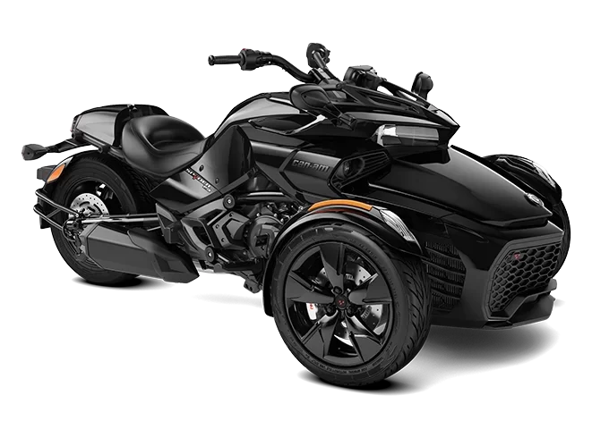 Zwarte Spyder F3 in een witte studio.