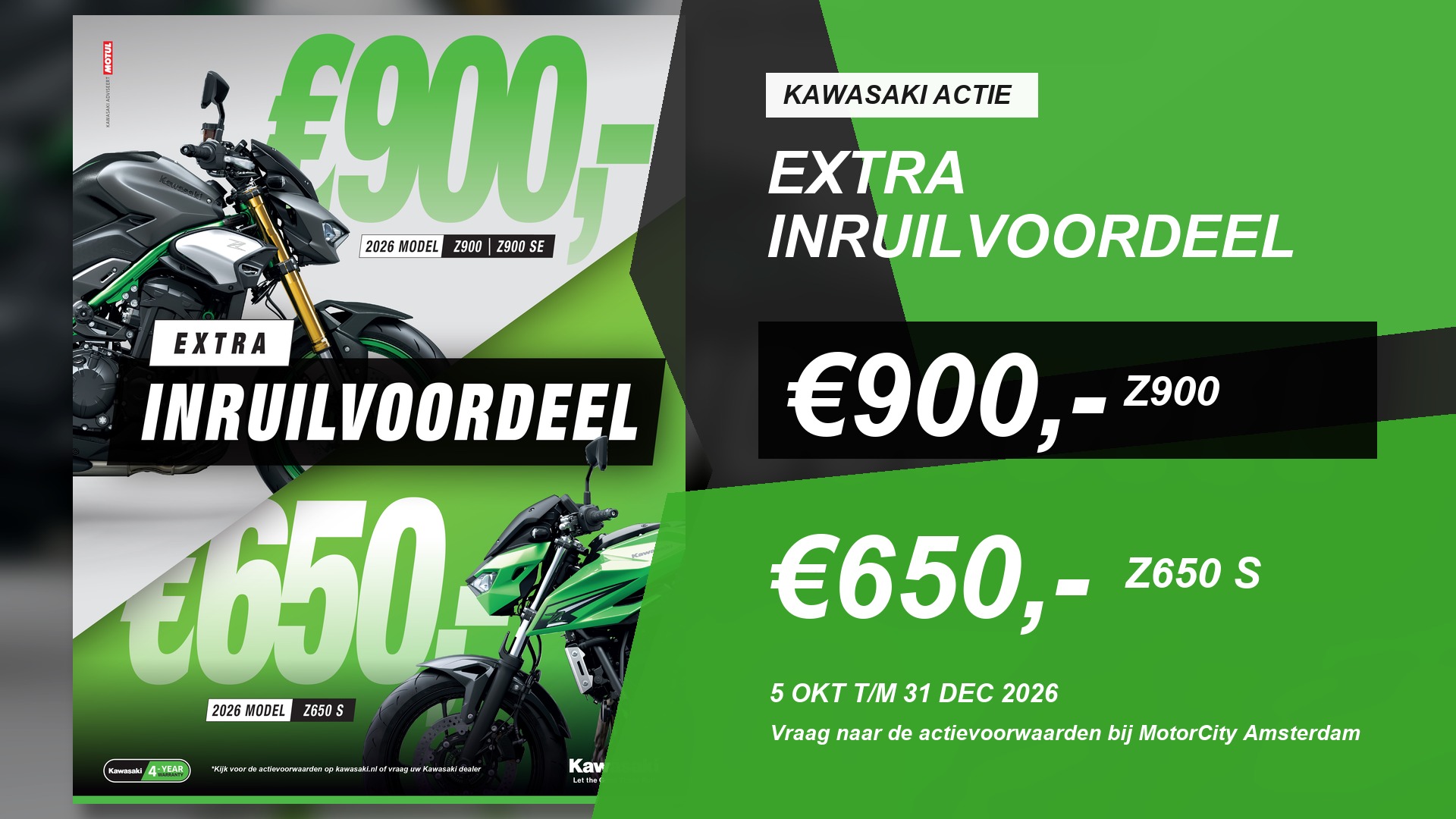 Kawasaki inruilactie 2026 met voordeel op Z900 en Z650 S