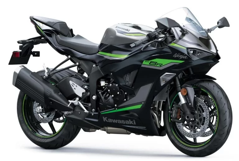 grijze Kawasaki supersport in witte studio