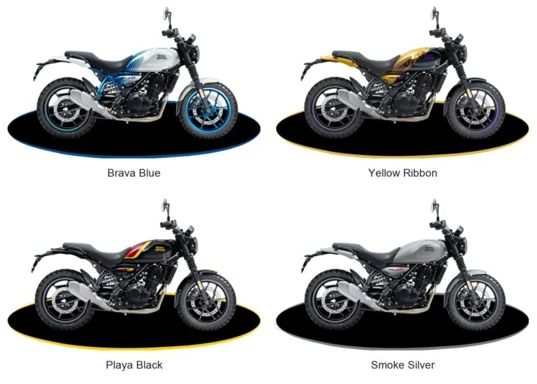 Guerrilla 450 actiekleuren: Brava Blue, Yellow Ribbon, Playa Black en Smoke Silver
