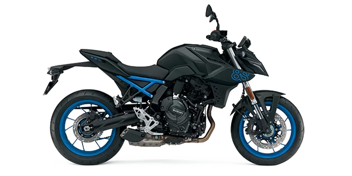 zwart met blauwe GSX-8S in een witte studio