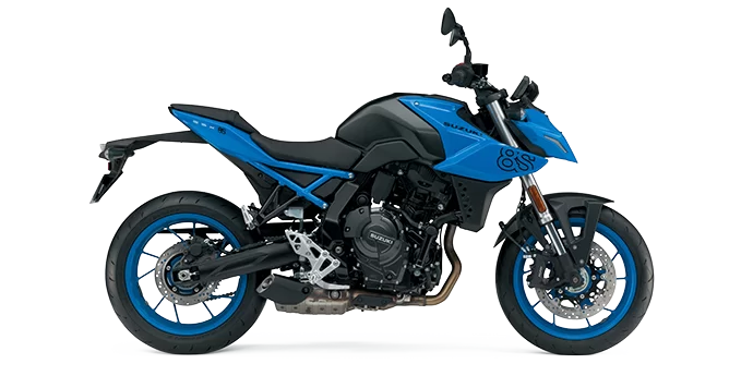 blauwe GSX-8S in een witte studio