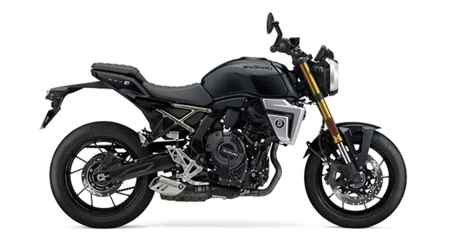 zwarte GSX-8T in een witte studio.