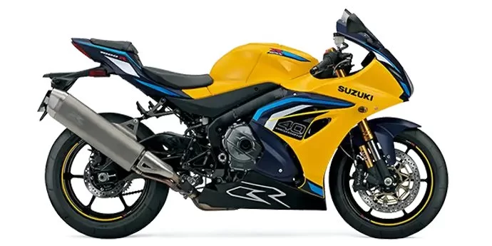 Gele GSX-R1000R in een witte studio