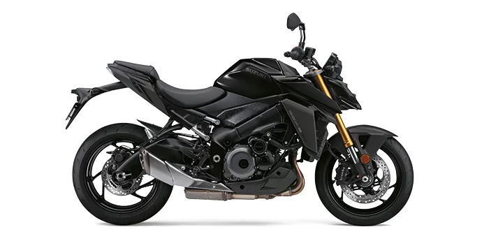 zwarte Suzuki naked bike in witte studio