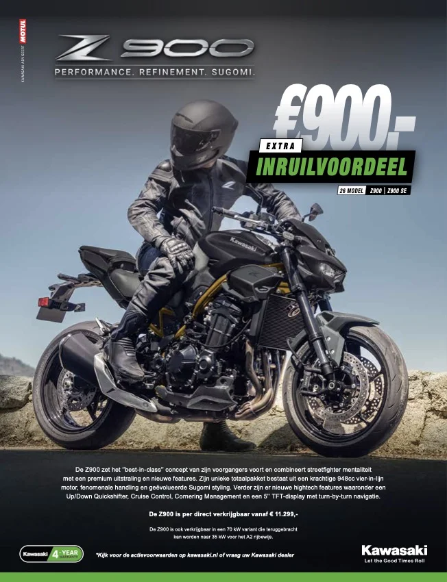 Kawasaki Z900 2026 inruilactie met 900 euro voordeel